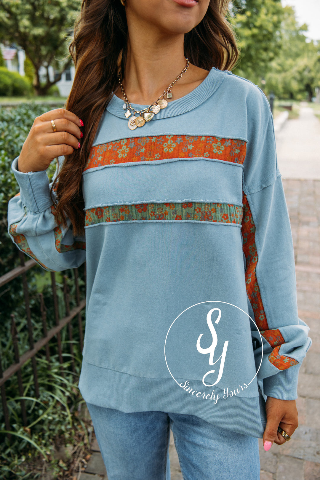 Stripe Fabric Crew- Dusty Blue