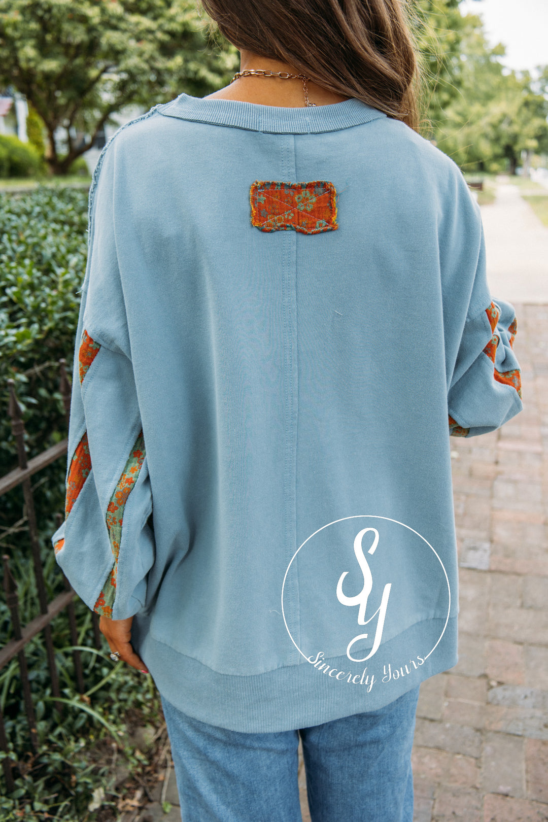 Stripe Fabric Crew- Dusty Blue