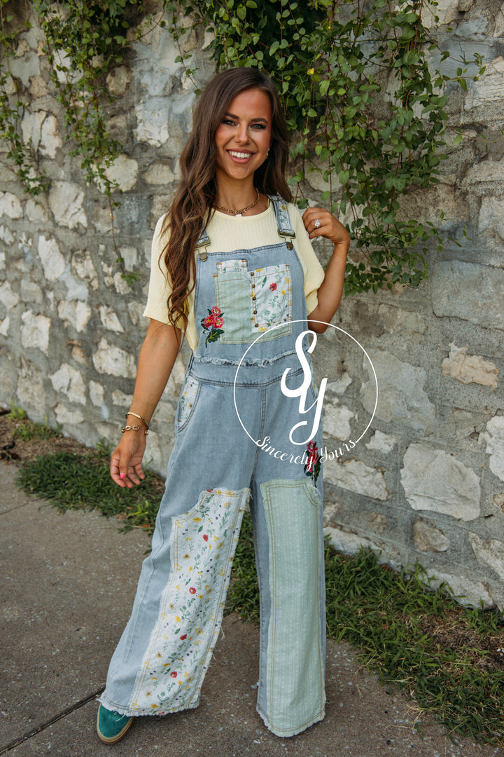 Livin' In Patch Overalls- Denim