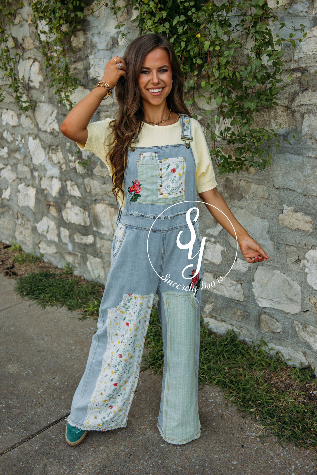 Livin' In Patch Overalls- Denim