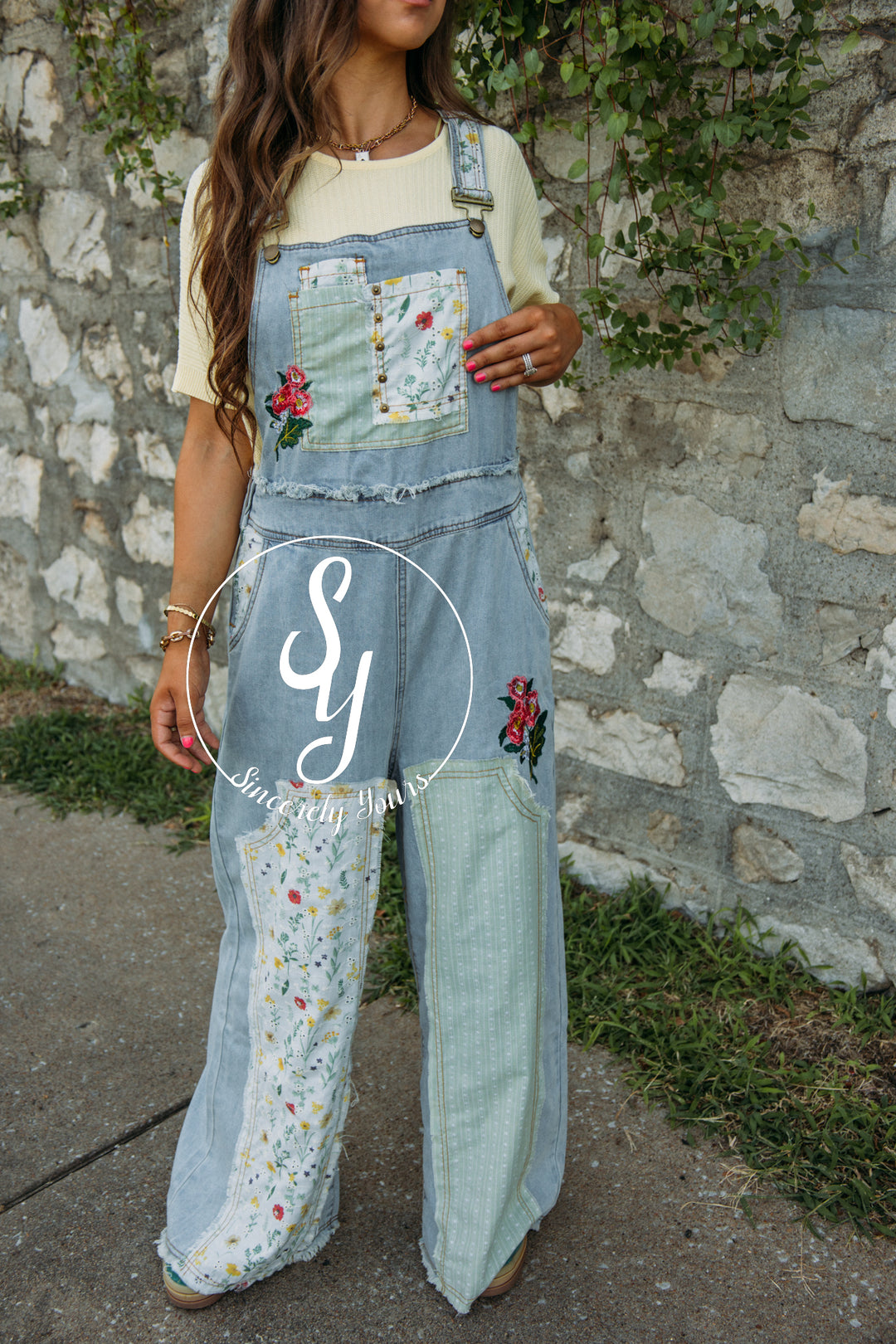 Livin' In Patch Overalls- Denim