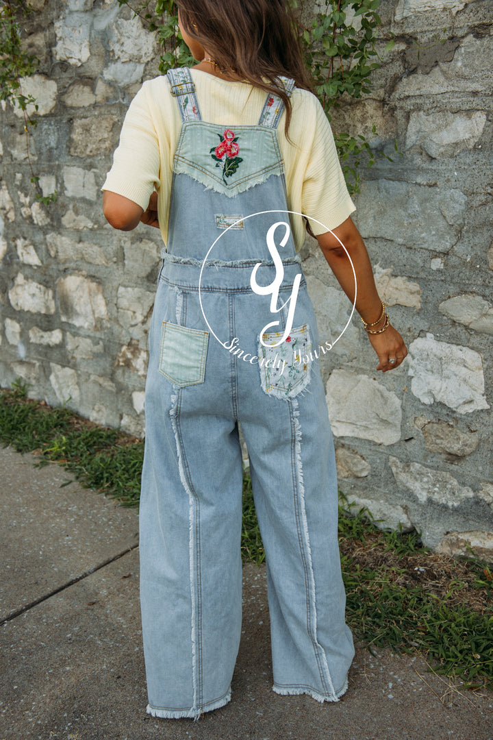 Livin' In Patch Overalls- Denim