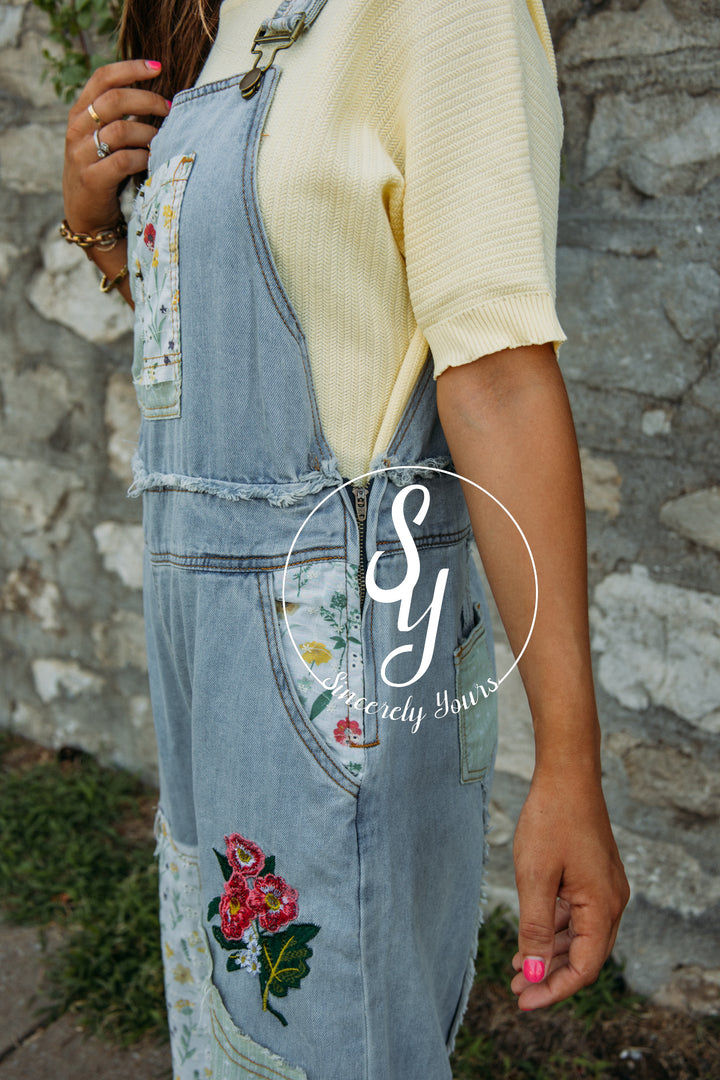 Livin' In Patch Overalls- Denim