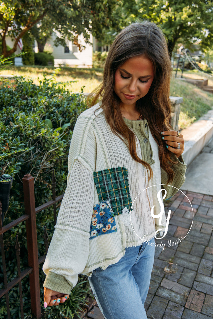 Plaid Daisy Top- Cream Multi