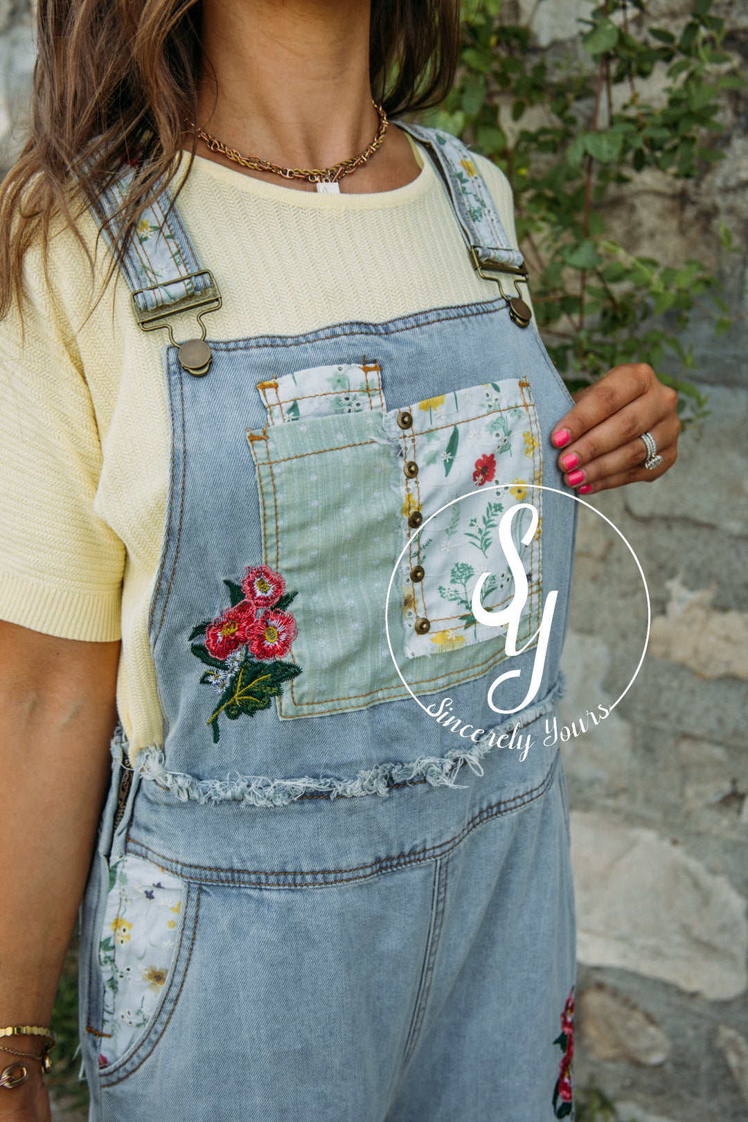 Livin' In Patch Overalls- Denim