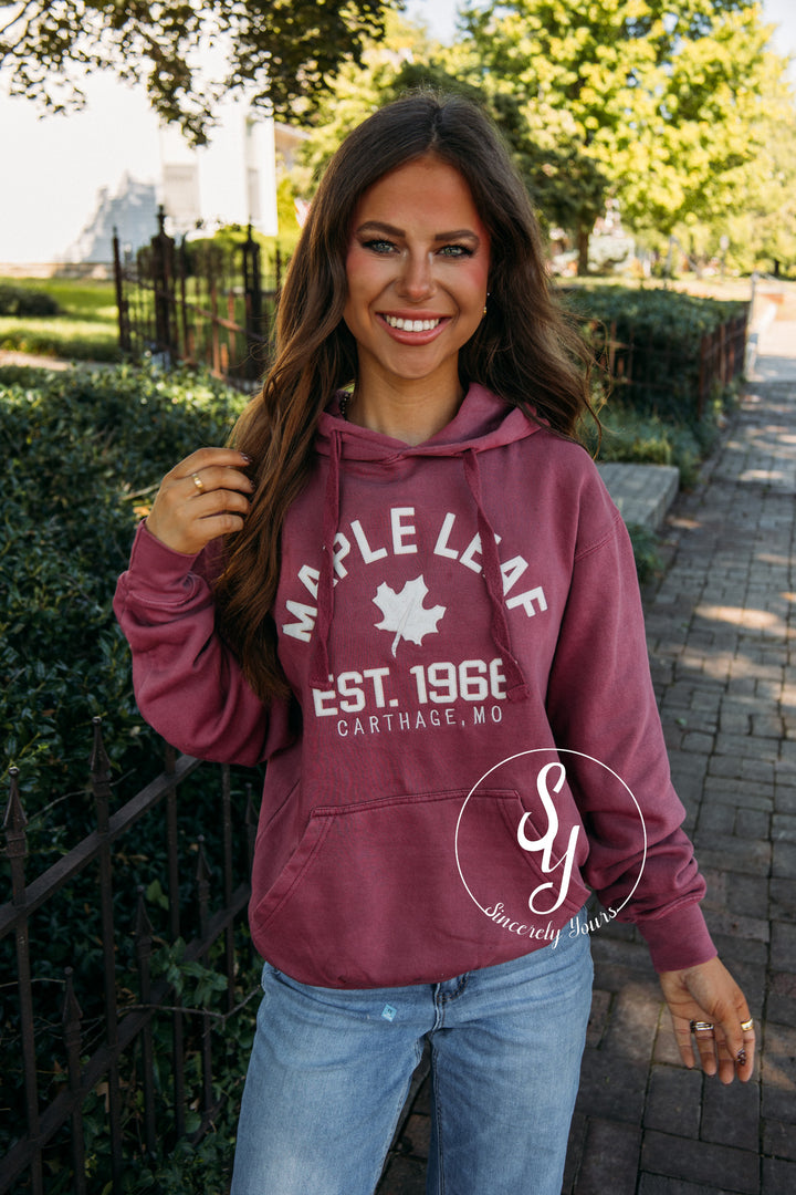 Maple Leaf Patch Hoodie -Burgundy