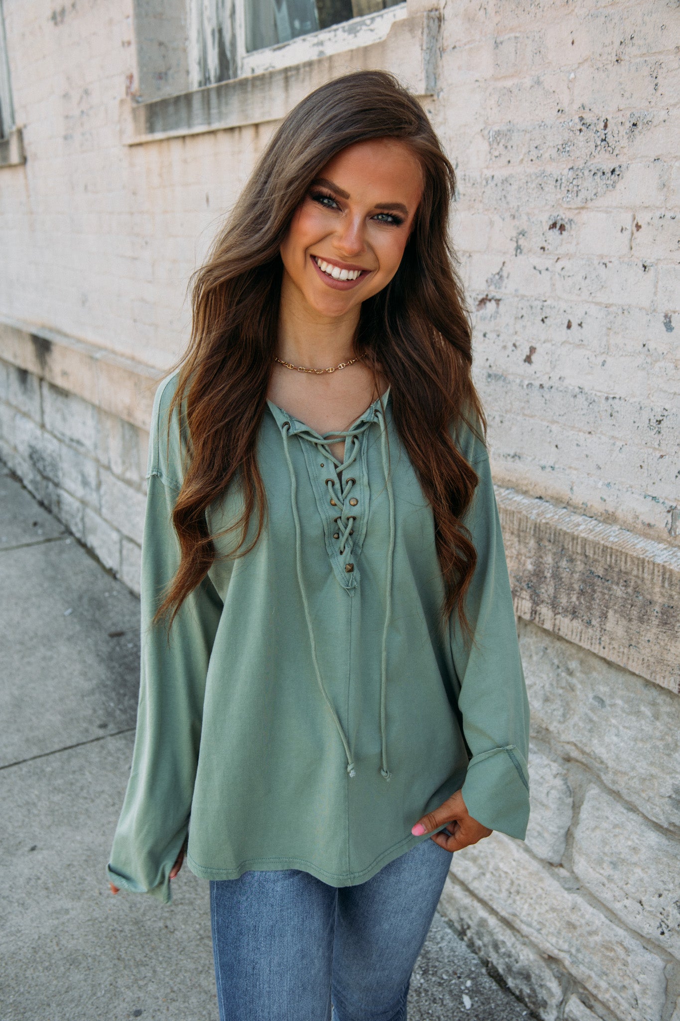 Laceup Top - Sage