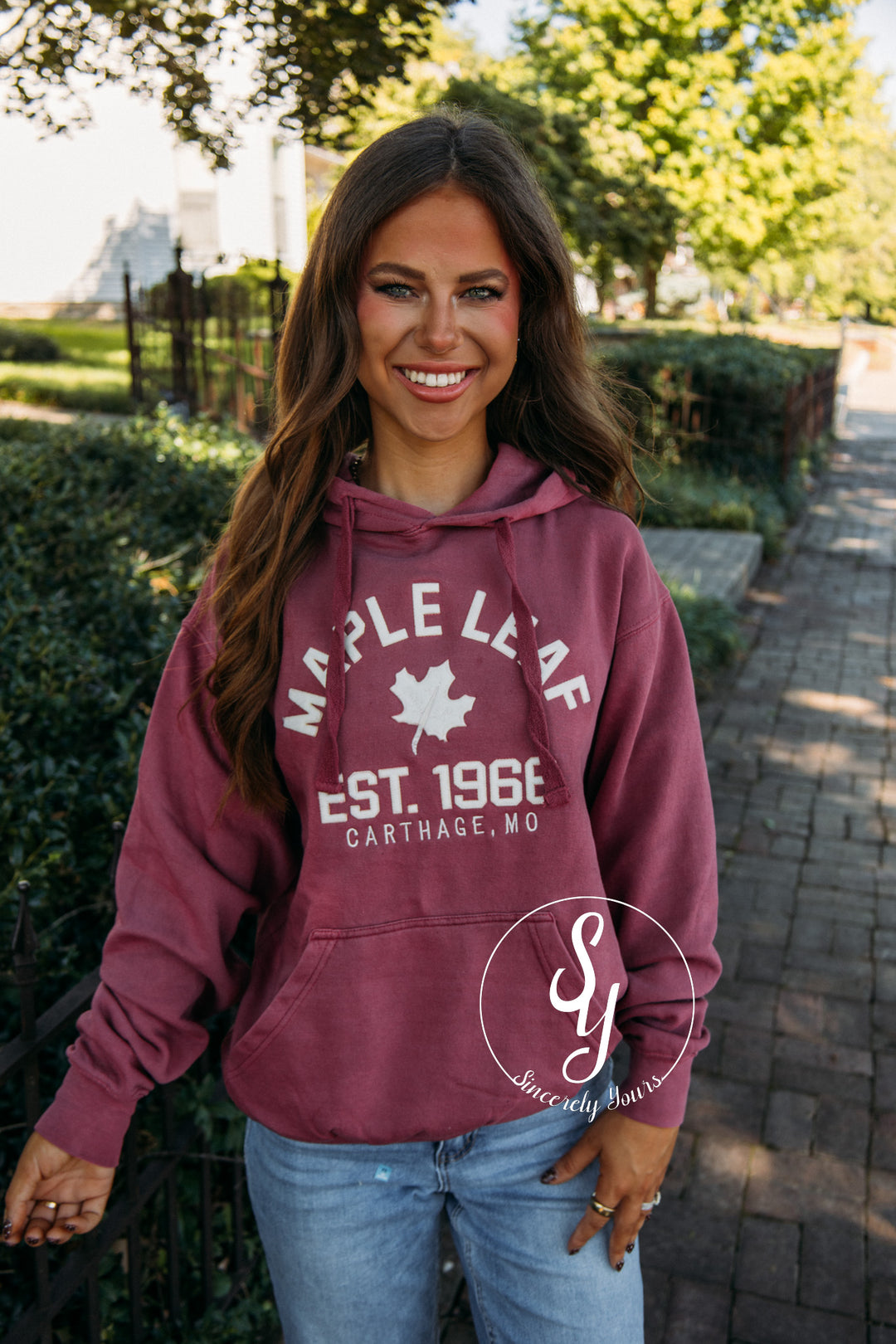 Maple Leaf Patch Hoodie -Burgundy