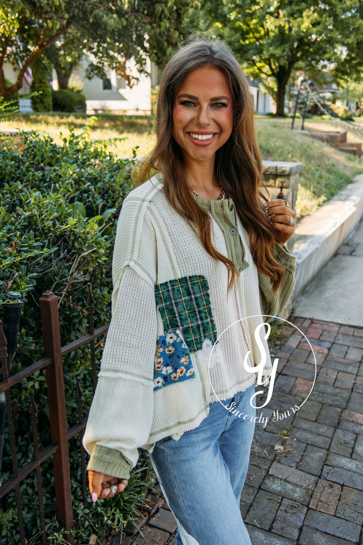 Plaid Daisy Top- Cream Multi