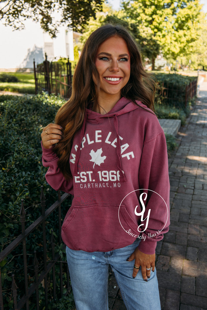 Maple Leaf Patch Hoodie -Burgundy