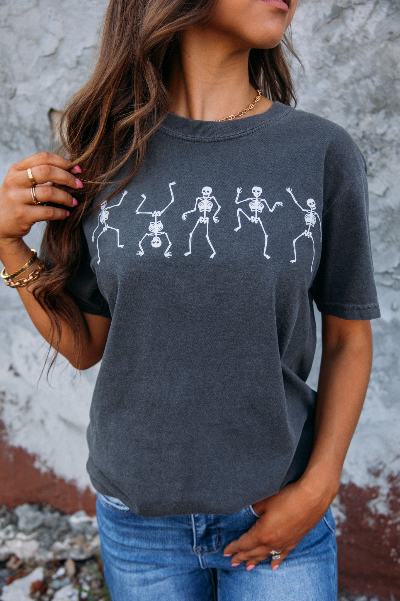 Dancing Skeleton Tee -Charcoal