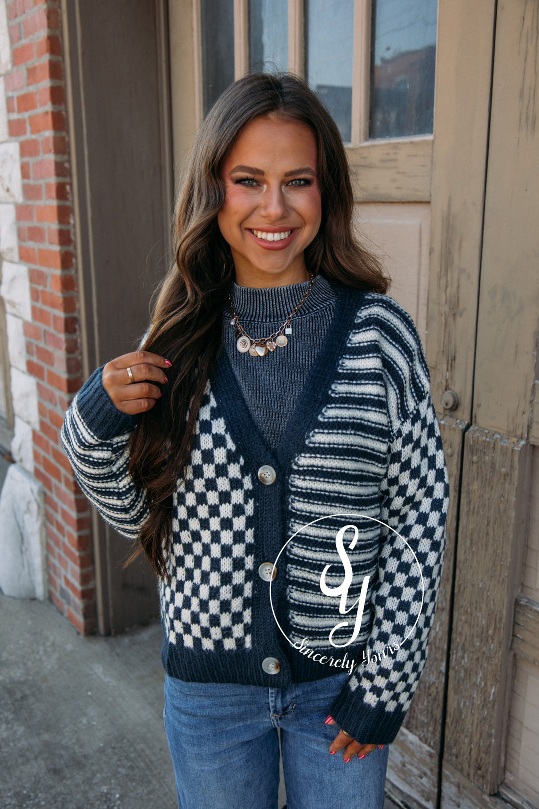 Enjoy The Cozy Cardigan - Dusty Navy/ Cream