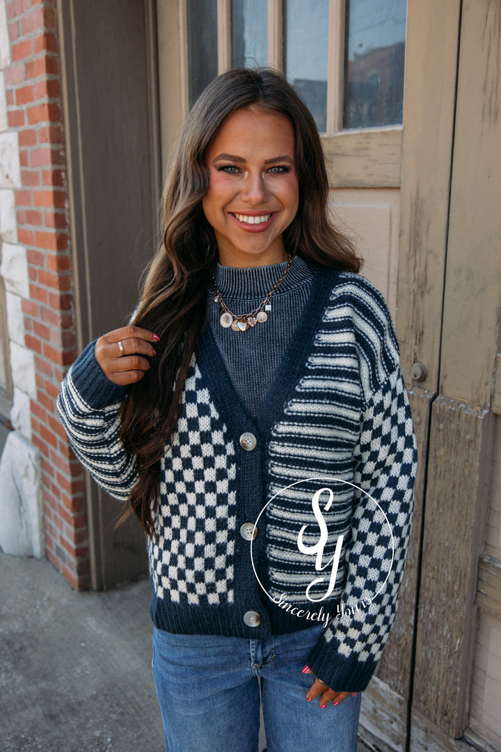 Enjoy The Cozy Cardigan - Dusty Navy/ Cream