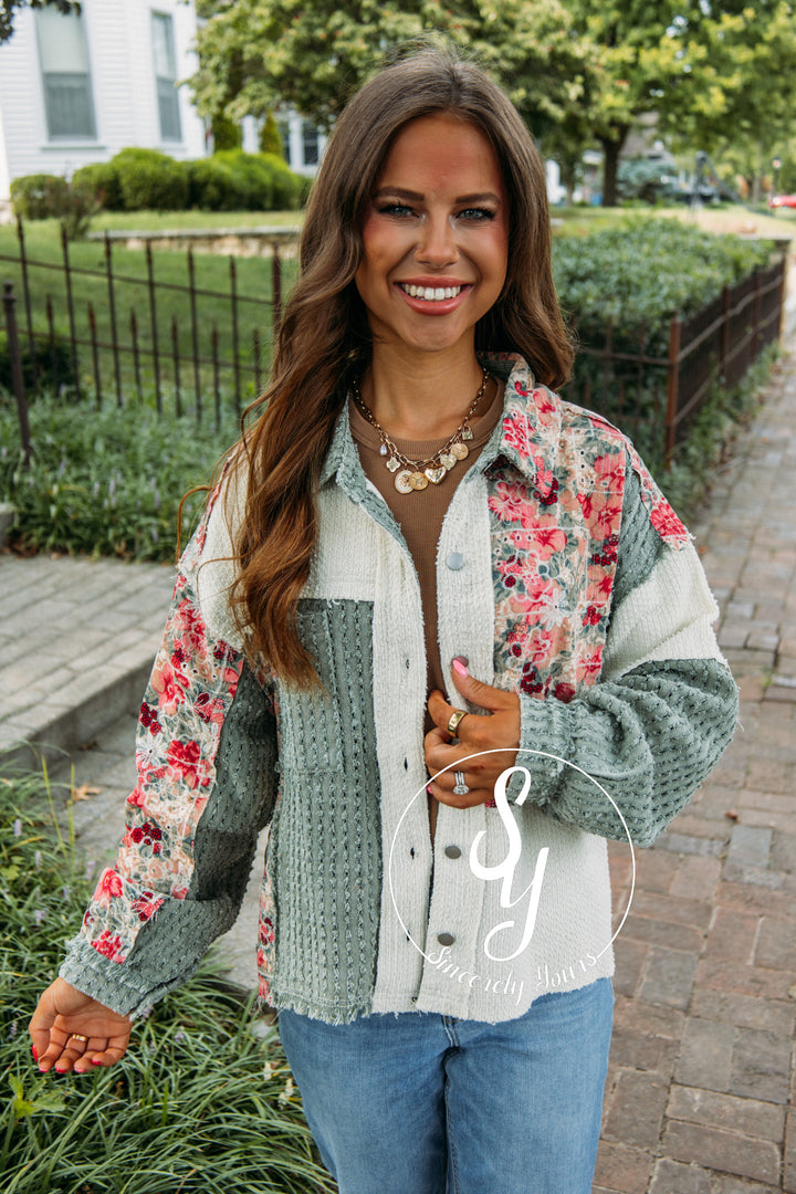 Cup Of Cozy Jacket- Jade/Ivory Multi
