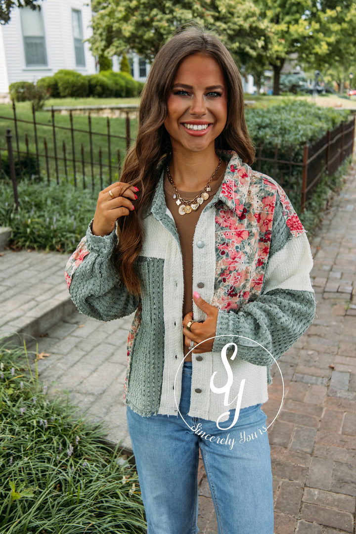 Cup Of Cozy Jacket- Jade/Ivory Multi