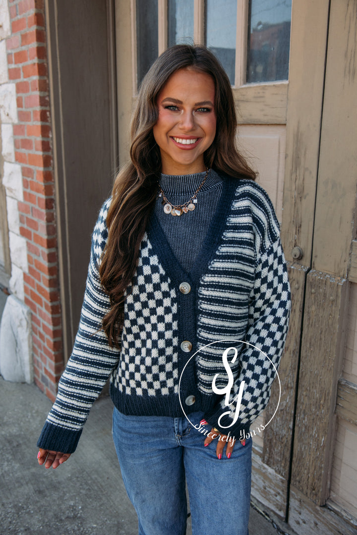 Enjoy The Cozy Cardigan - Dusty Navy/ Cream