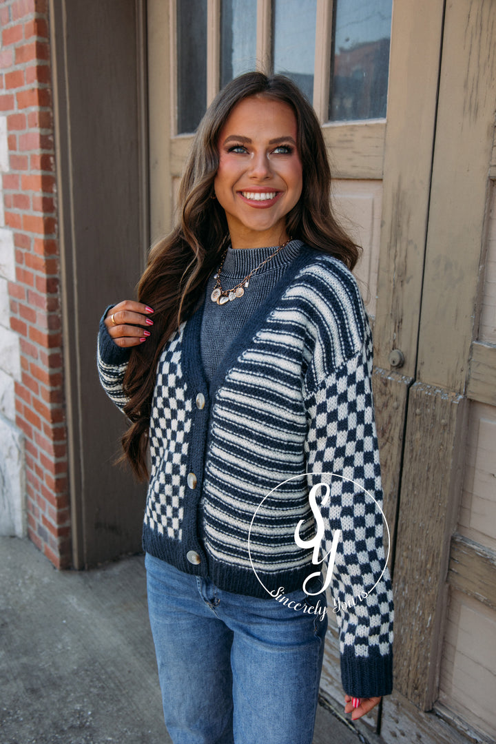 Enjoy The Cozy Cardigan - Dusty Navy/ Cream
