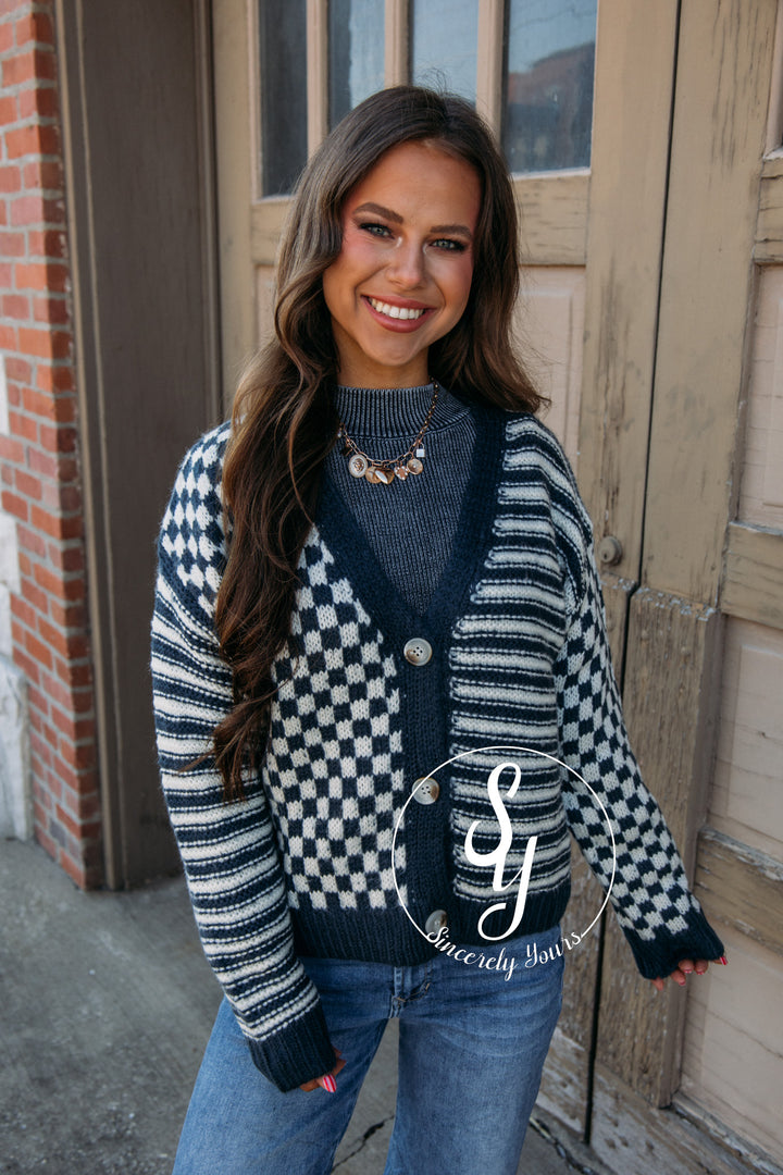 Enjoy The Cozy Cardigan - Dusty Navy/ Cream