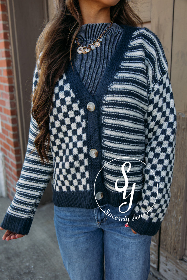 Enjoy The Cozy Cardigan - Dusty Navy/ Cream
