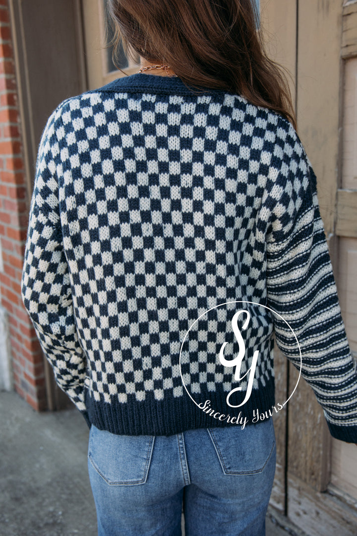 Enjoy The Cozy Cardigan - Dusty Navy/ Cream