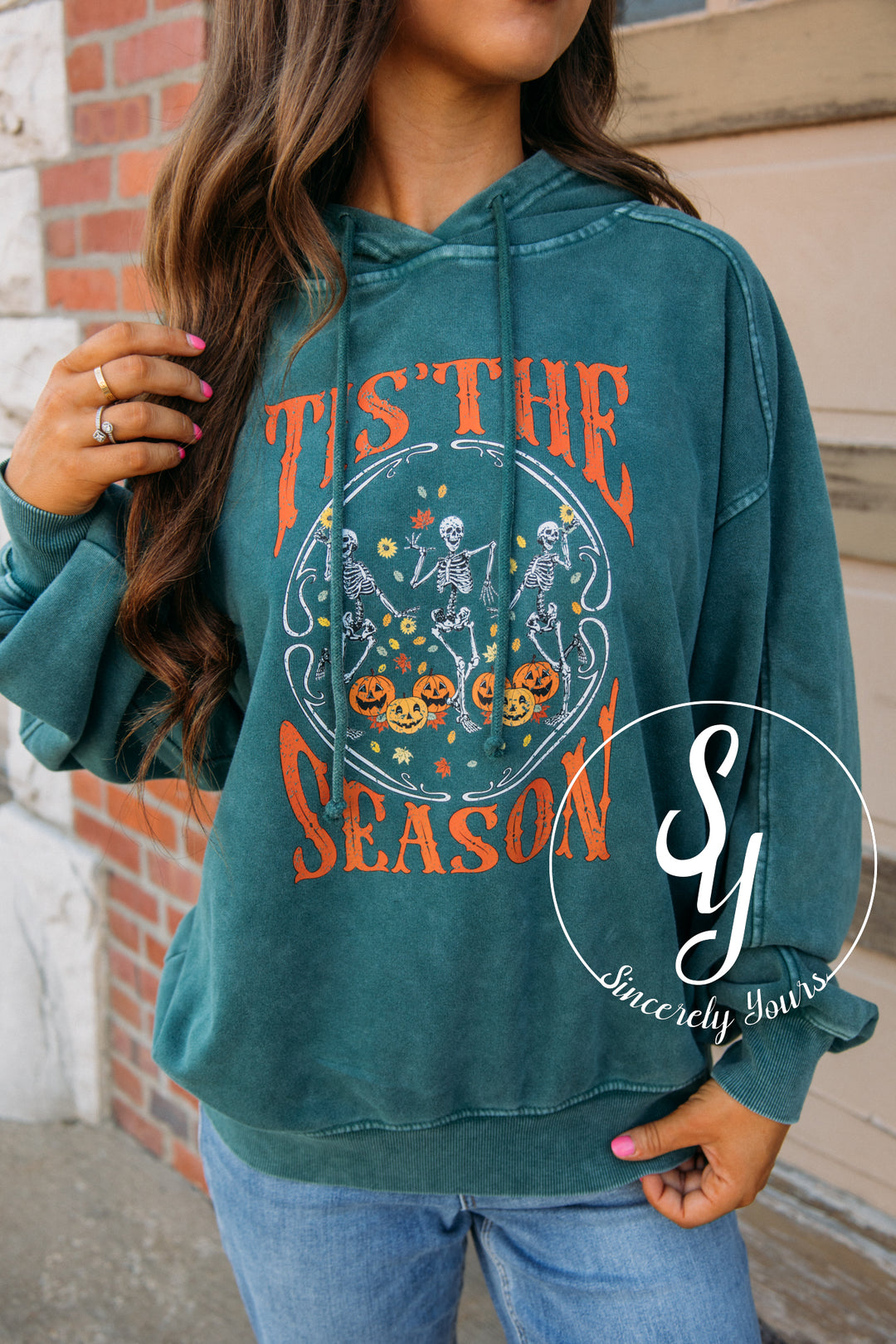 Tis The Season Pumpkin Hoodie - Dark Green