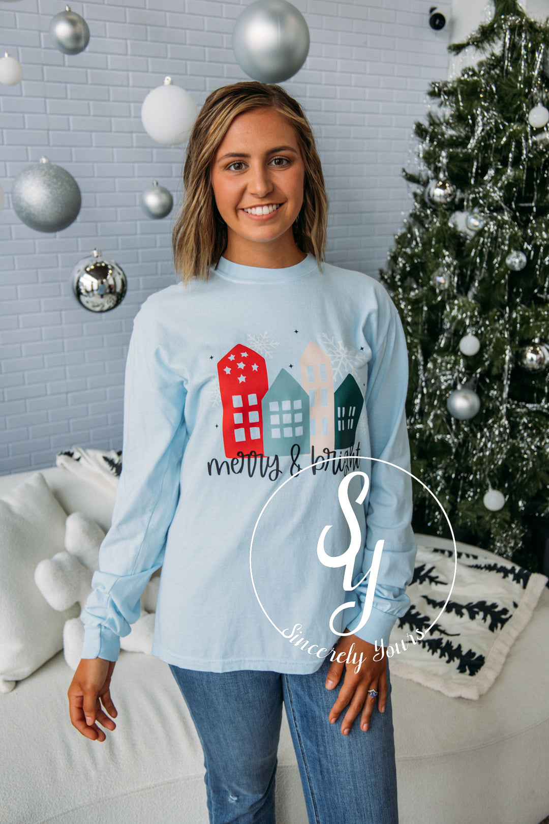 Merry and Bright Longsleeve Tee - Chambray