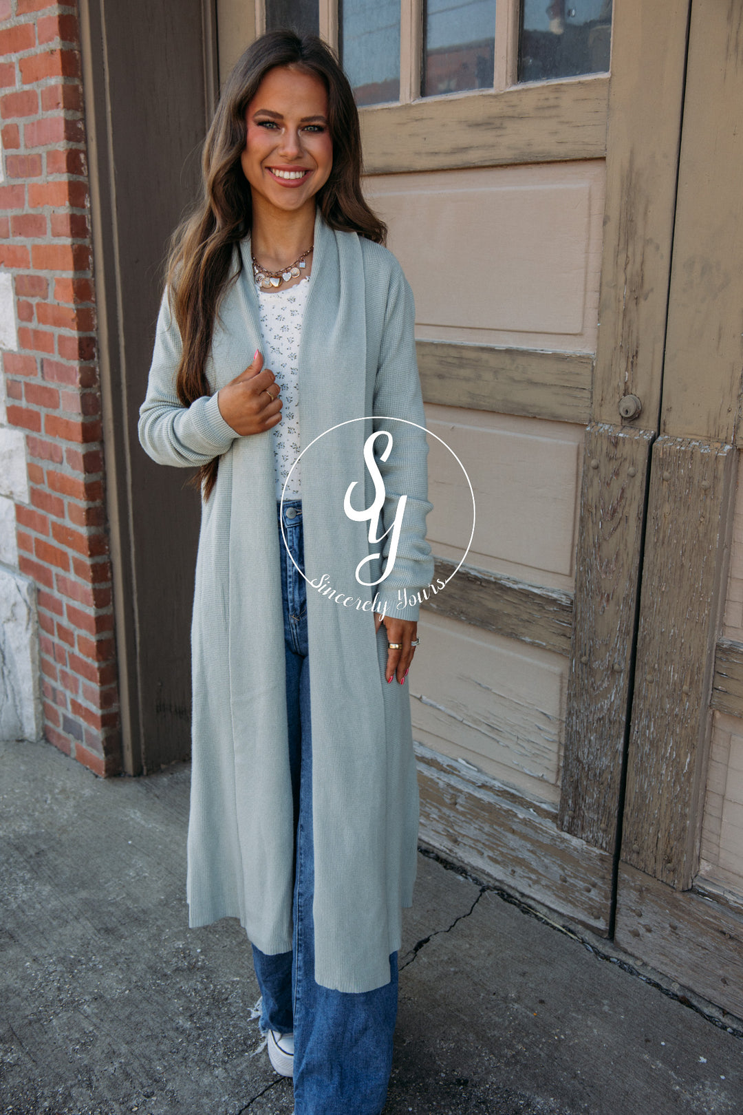 Cozy Up Waffle Knit Cardigan - Sage