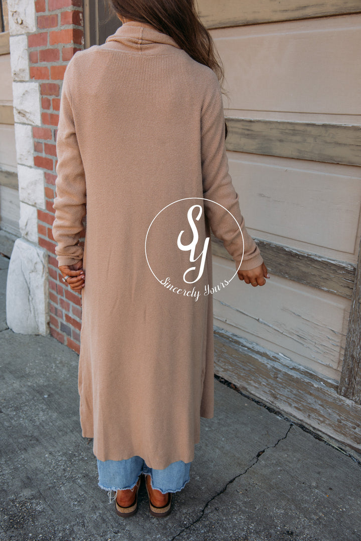 Cozy Up Waffle Knit Cardigan - Camel