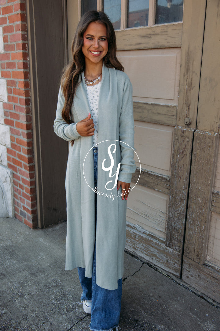 Cozy Up Waffle Knit Cardigan - Sage