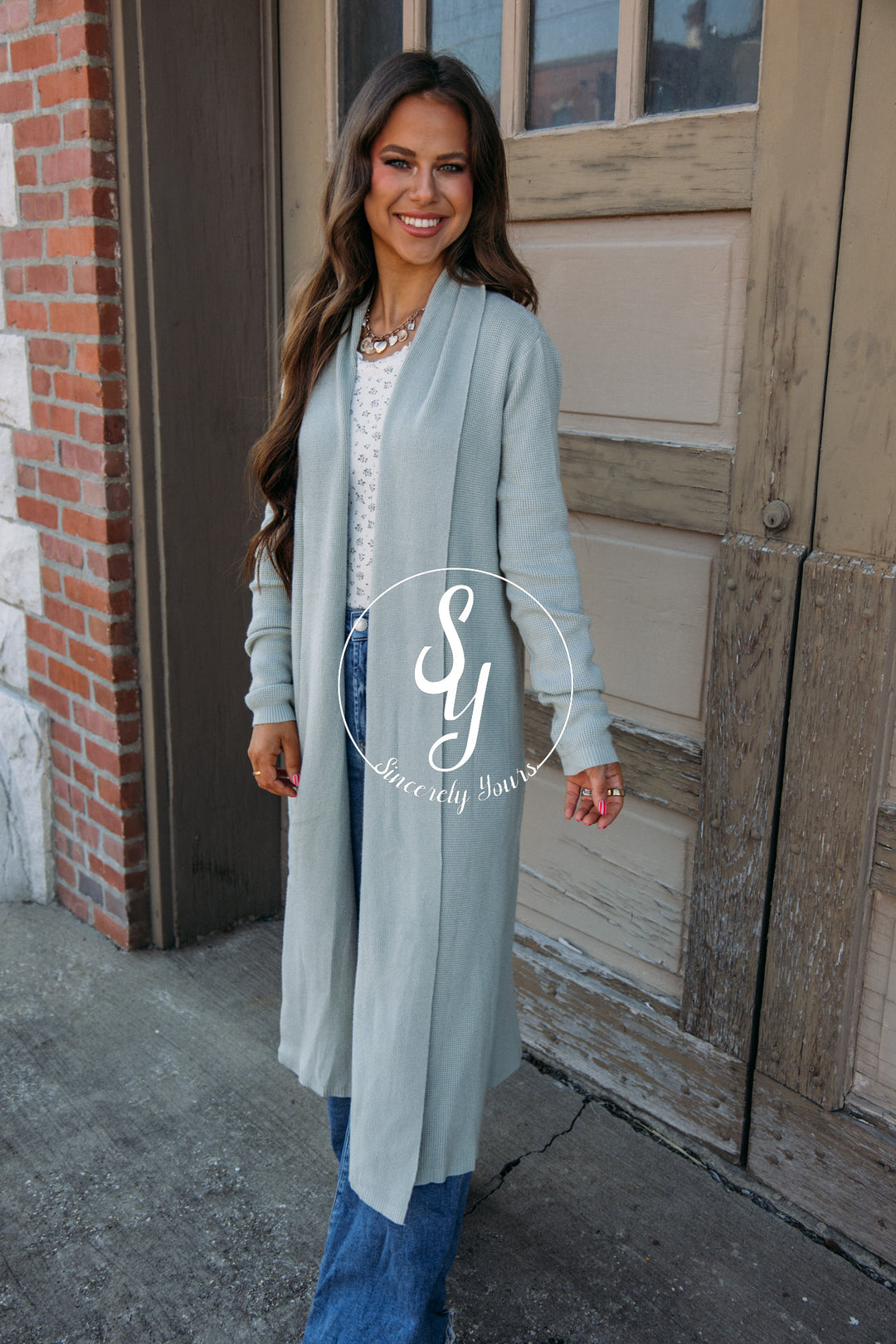 Cozy Up Waffle Knit Cardigan - Sage