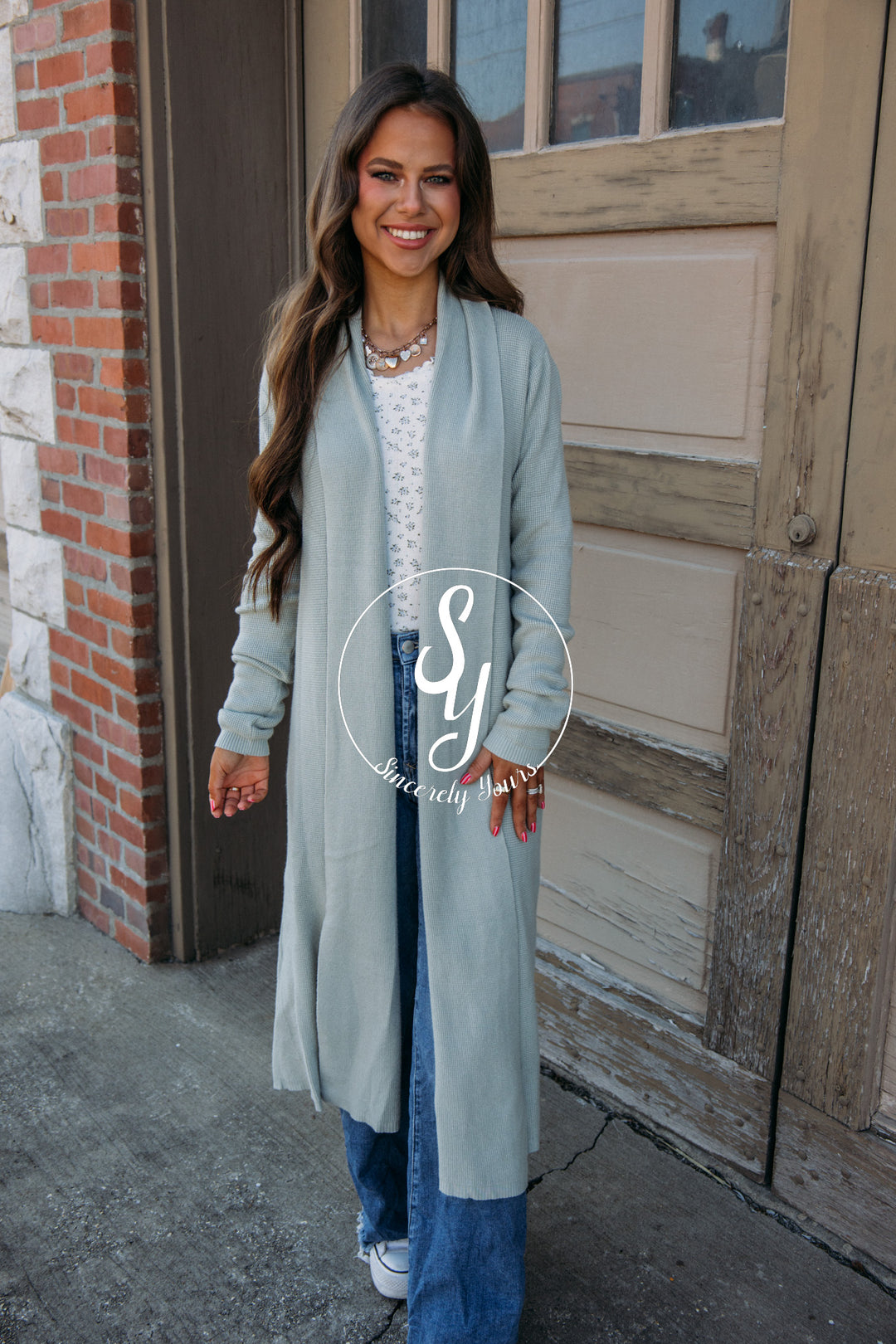 Cozy Up Waffle Knit Cardigan - Sage