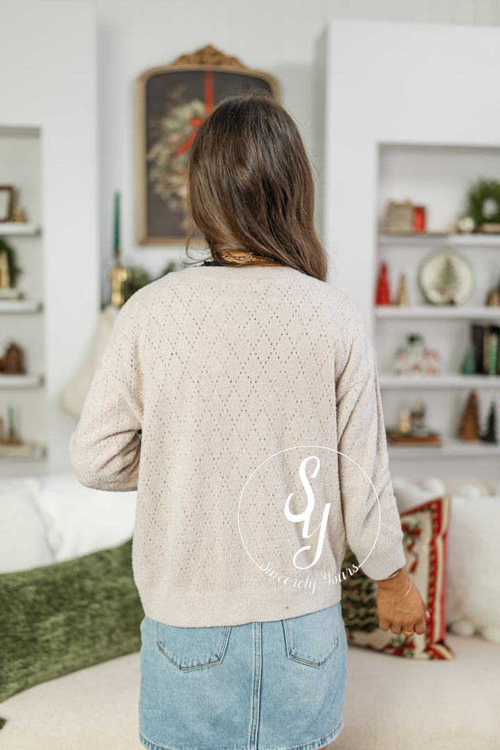 Barefoot Dreams:  CozyChic Lite Diamond Pointelle Cardigan - Chai