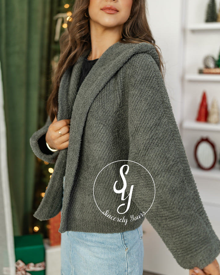 Barefoot Dreams: CozyChic Chevron Rib Cardigan - Olive