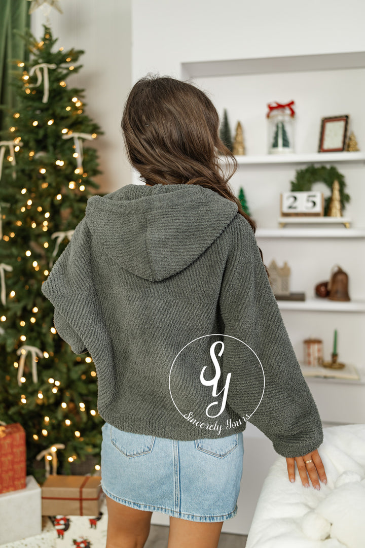 Barefoot Dreams: CozyChic Chevron Rib Cardigan - Olive