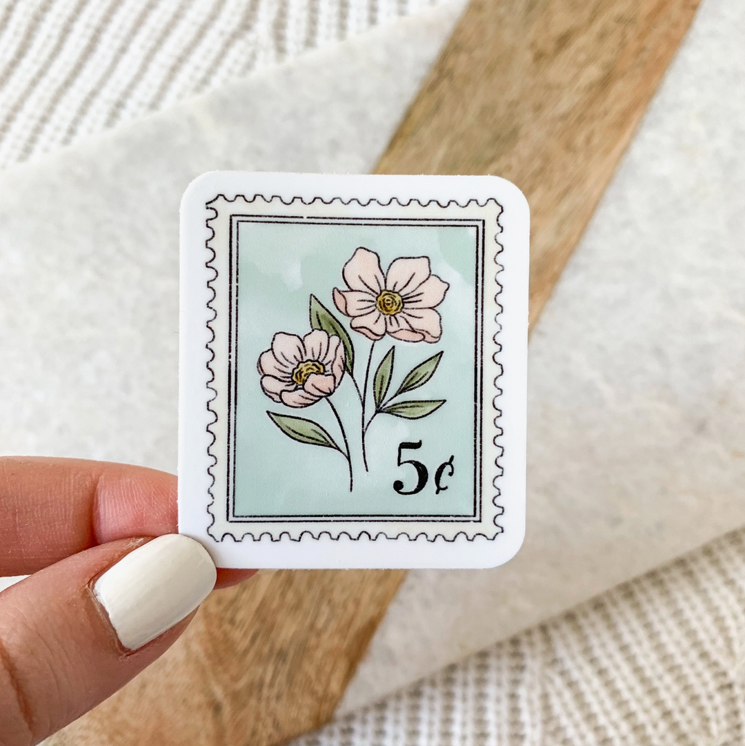 Light Blue Floral Stamp Sticker