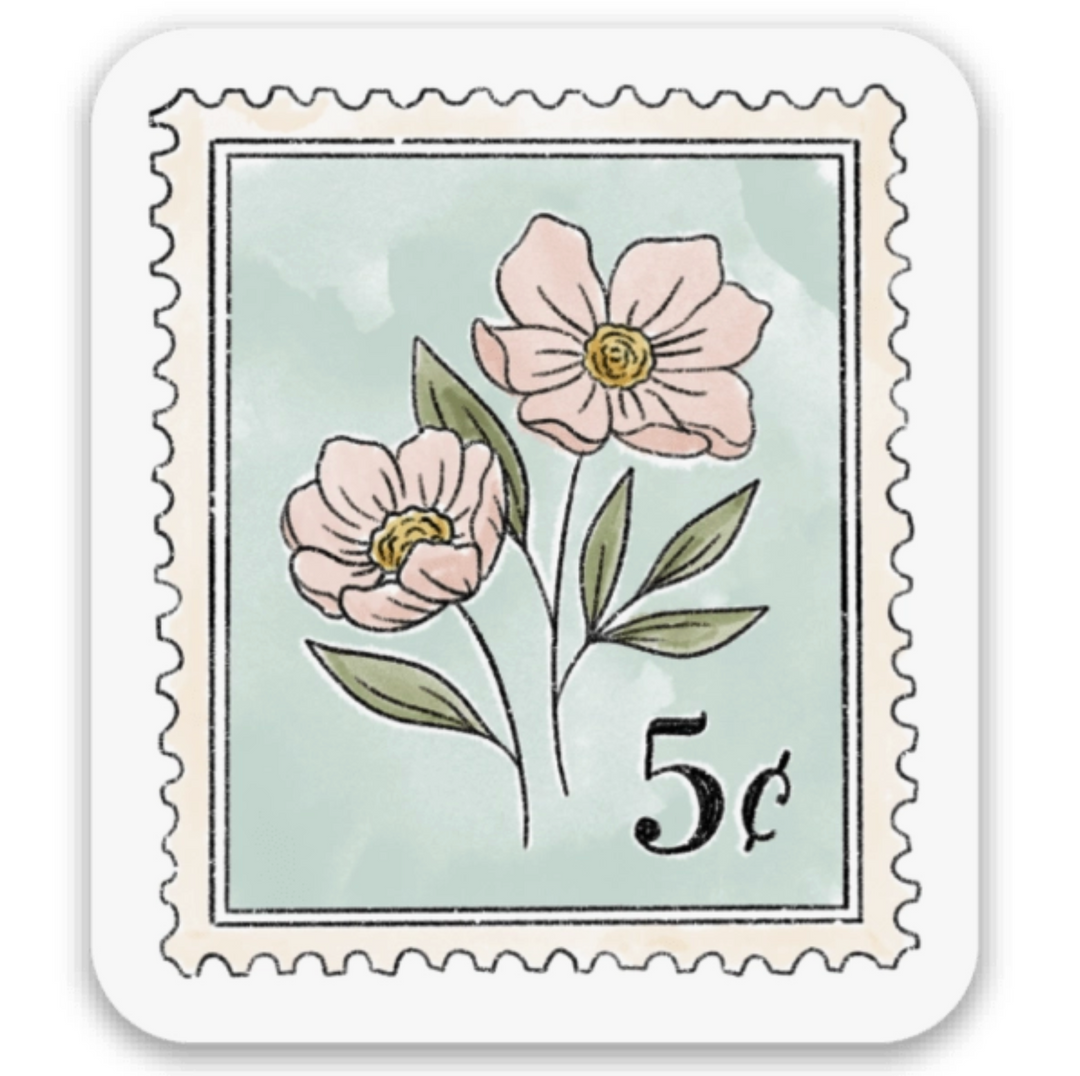 Light Blue Floral Stamp Sticker