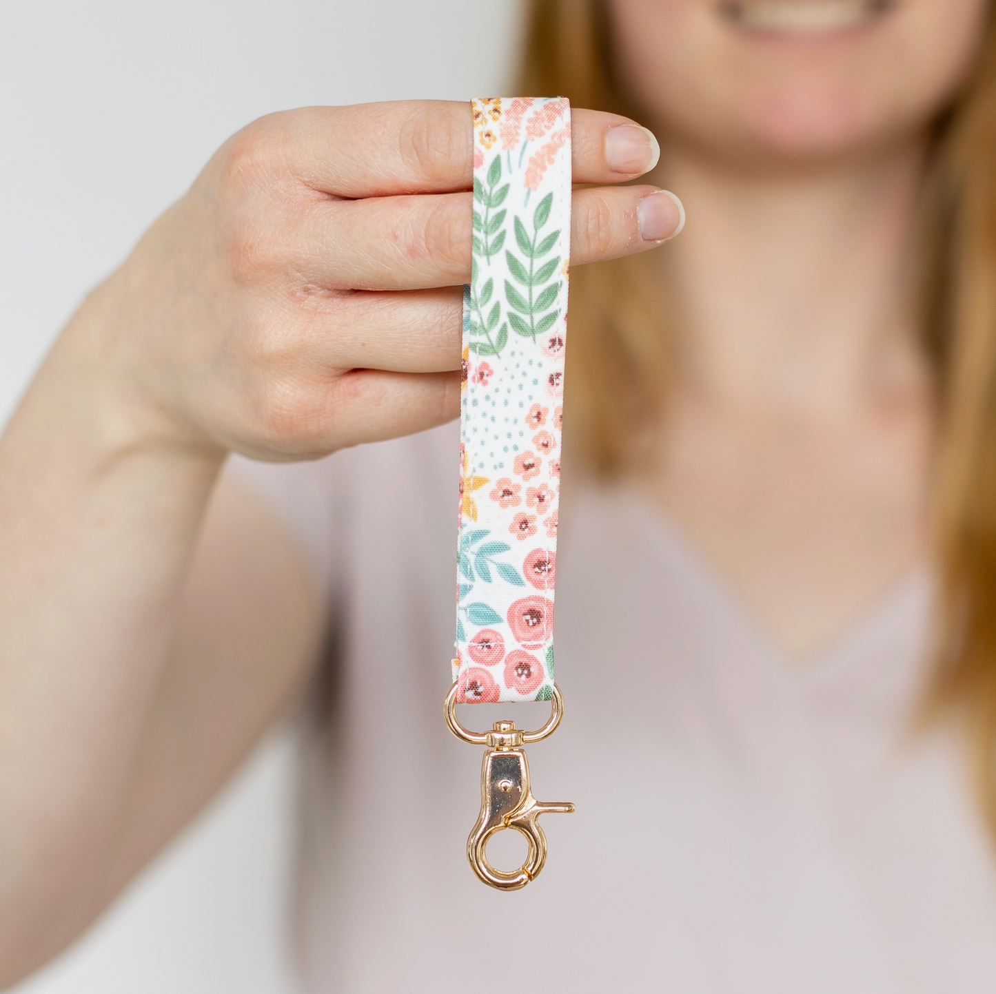 White Floral Wristlet Keychain