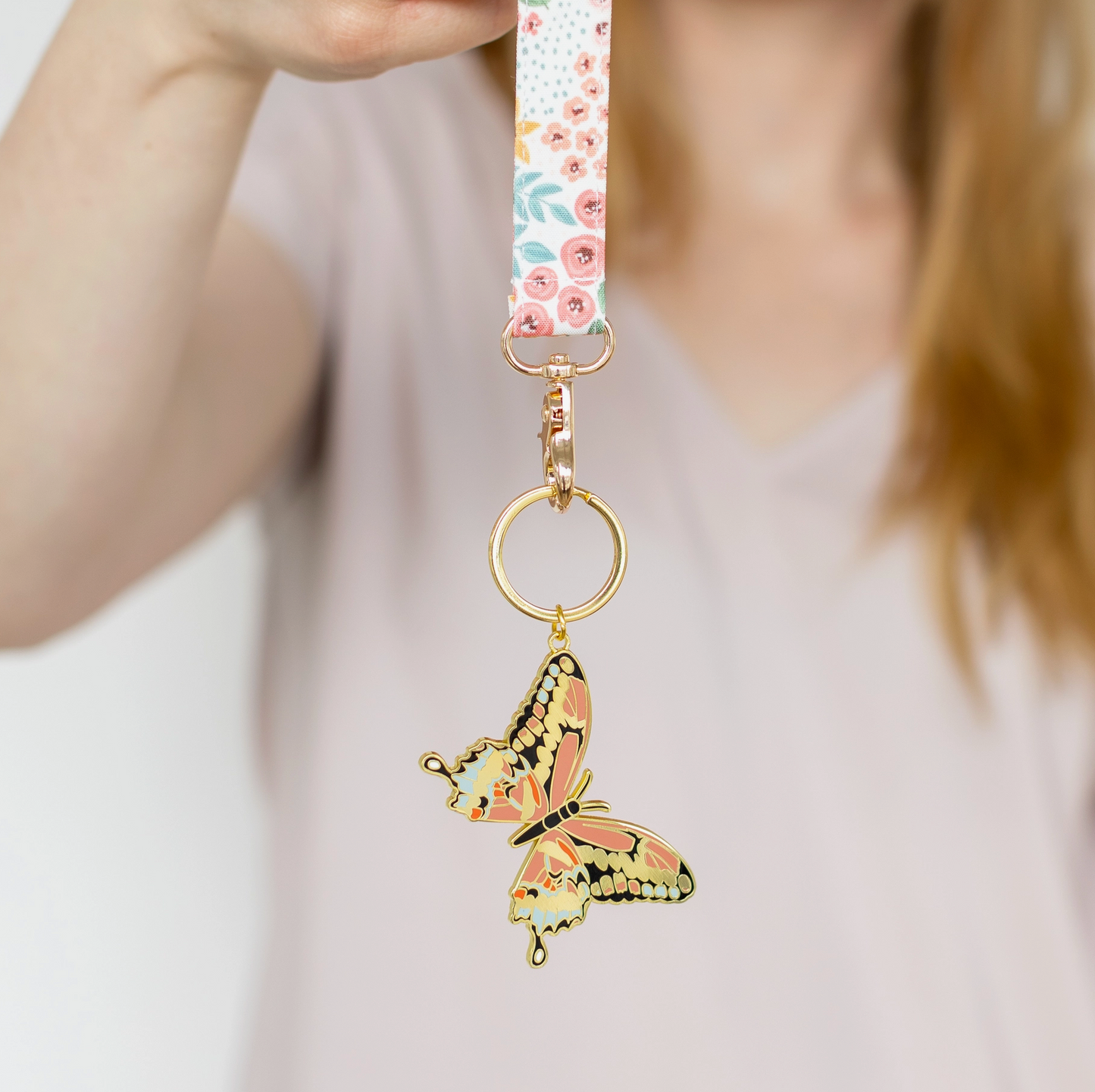 White Floral Wristlet Keychain