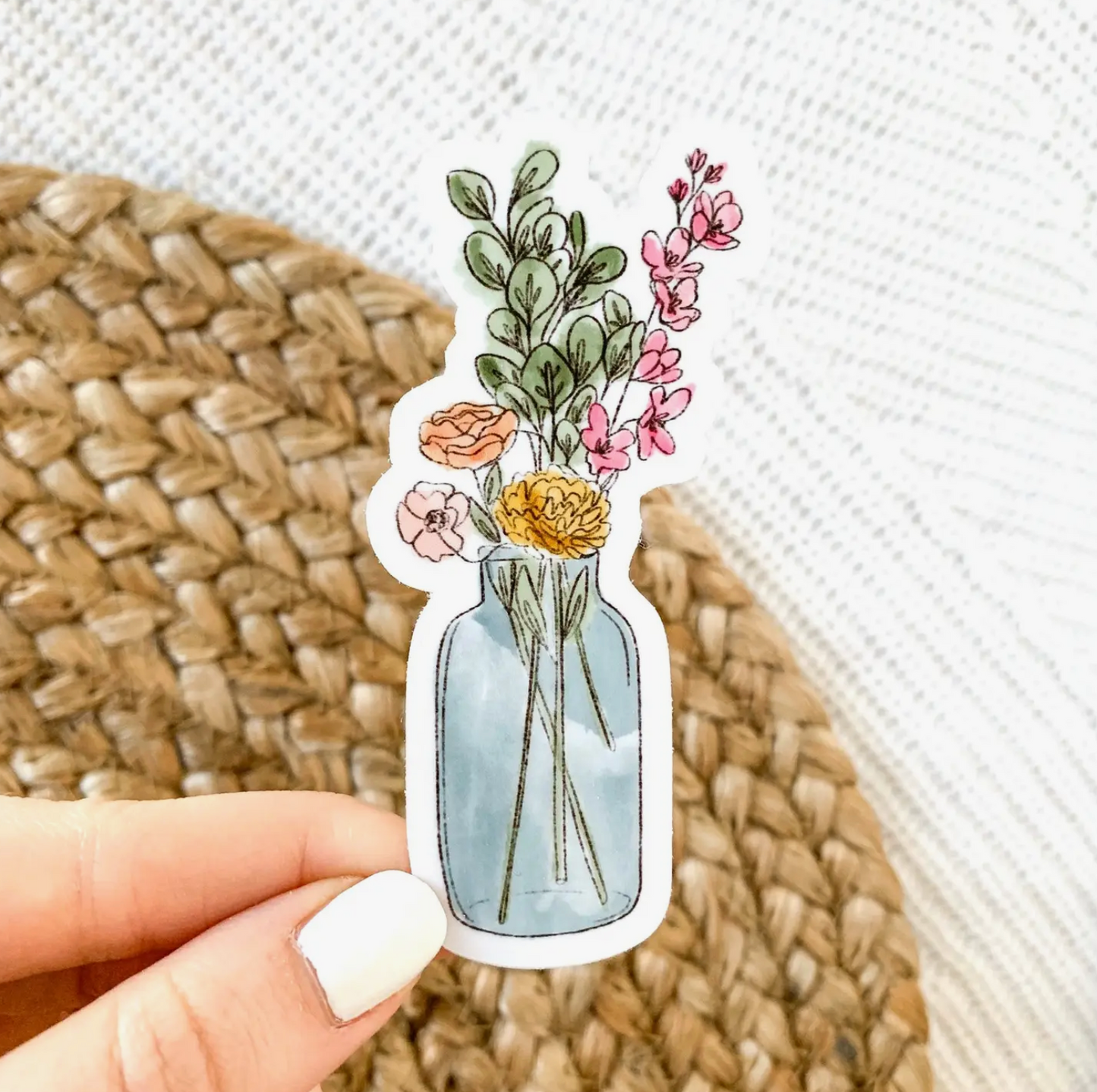 Watercolor Vase with Flower Bouquet Sticker