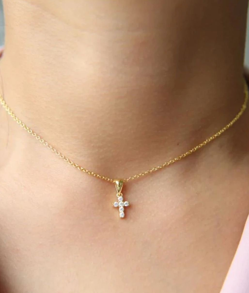 Mini Cross Necklace -Gold