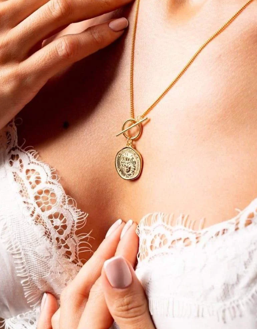 Medusa Coin Toggle Necklace Sincerely Yours