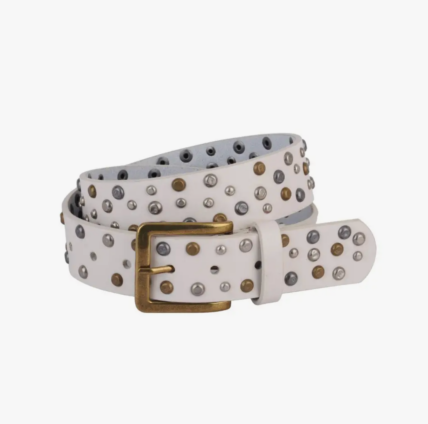 Distressed Studded Leather Belt - Beige – Sincerely Yours