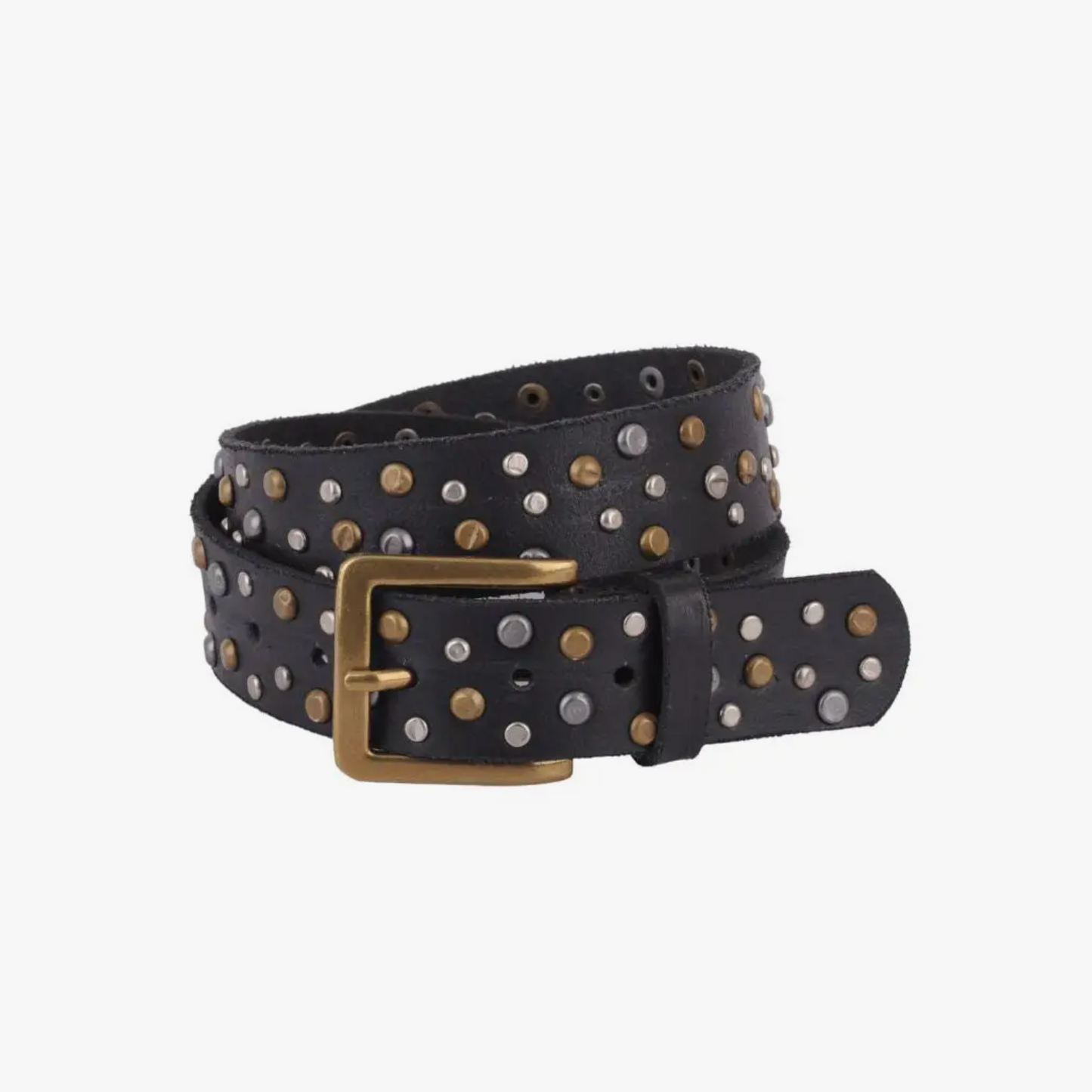 Distressed Studded Leather Belt -Black