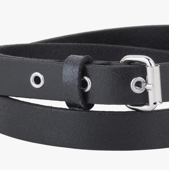 Classic Skinny Grommet Leather Belt -Black