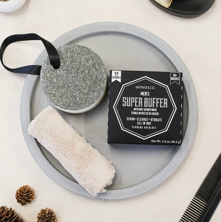 Spongelle: 20+ Men's Super Buffer w/ Black Scrubber (Verbena Absolute)