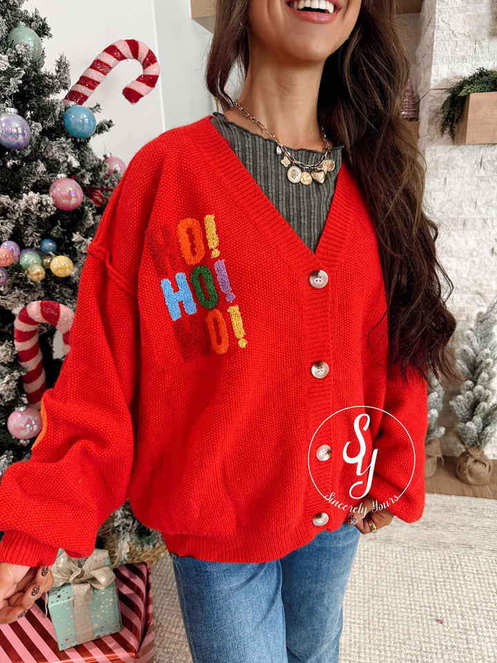 Very Merry Colorful Cardigan - Red