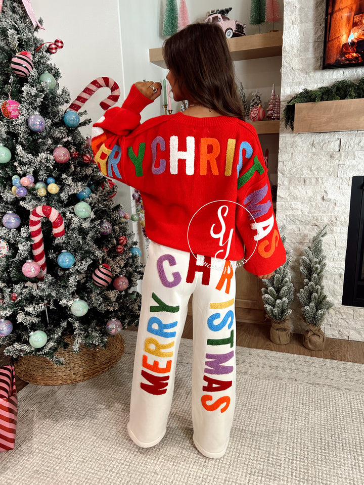 Colorful Christmas Pants - Cream