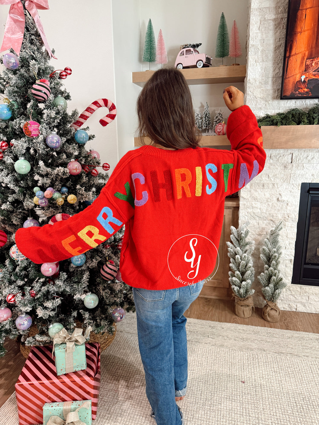 Very Merry Colorful Cardigan - Red