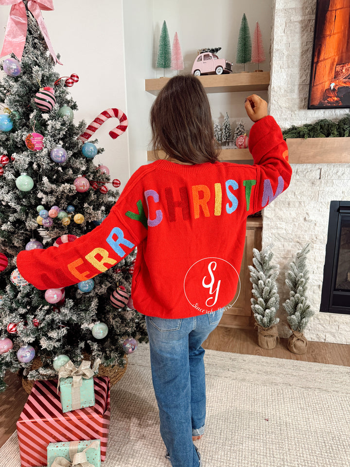 Very Merry Colorful Cardigan - Red