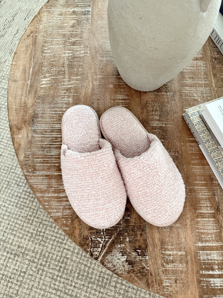 Barefoot Dreams:CozyChic® Unisex Slipper- Dusty Rose-White